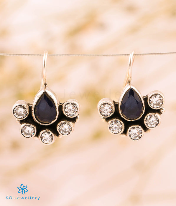 The Purvika Silver Gemstone Earrings (Dark Blue)