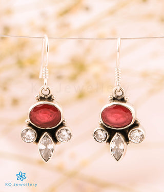 The Rupaka Silver Gemstone Earrings (Red/White)