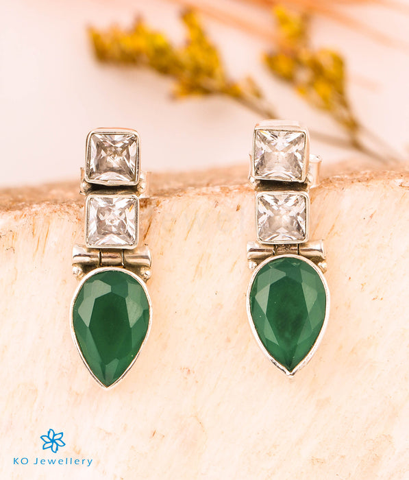 The Parikshit Silver Gemstone Earrings(Green )