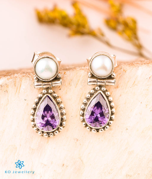 Pearl Stud Earrings with Diamond and Amethyst — All The Brilliants