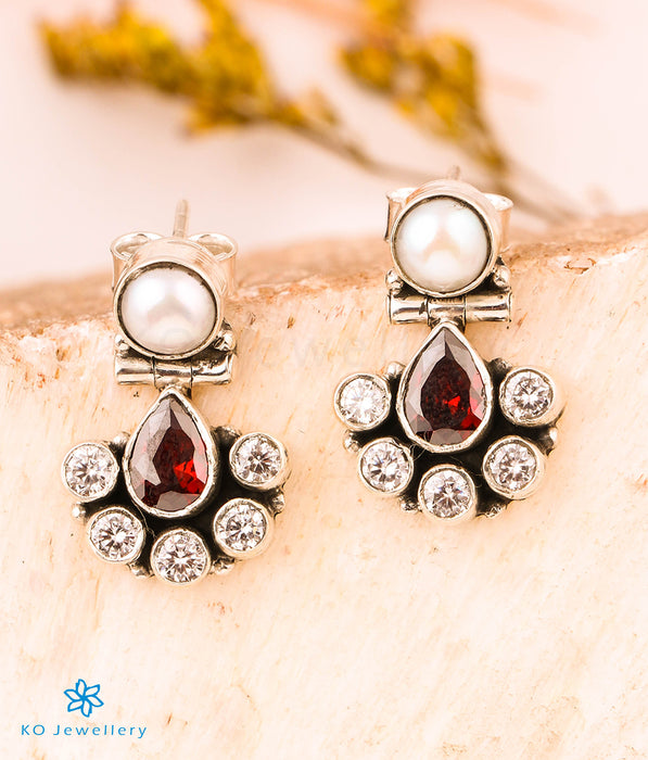 The Sarv Silver Gemstone Earrings (Red)
