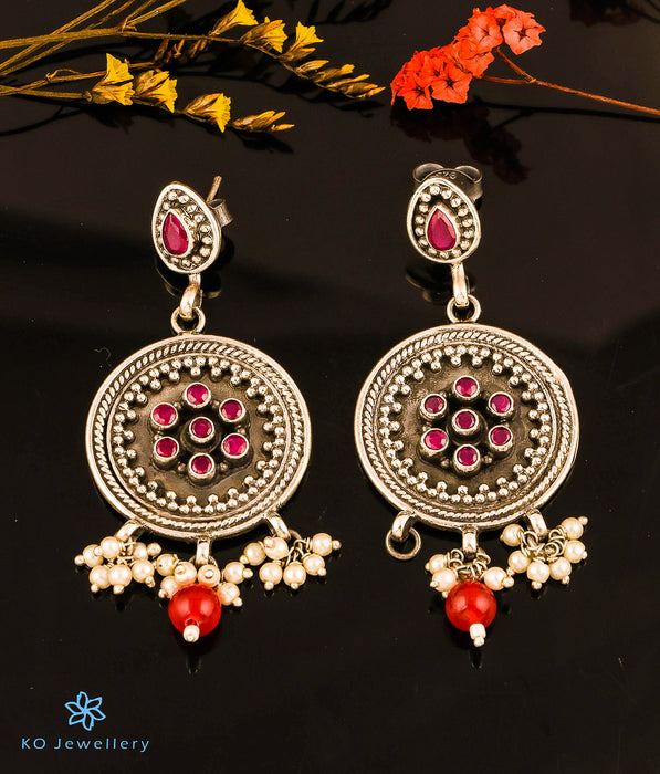 The Itish Silver Gemstone Earrings (Red)