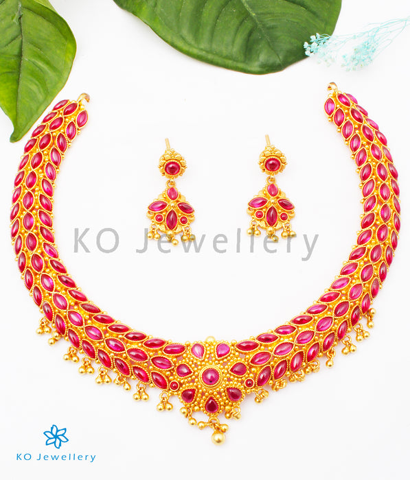The Ahana Silver Kempu Necklace (Big/Red)