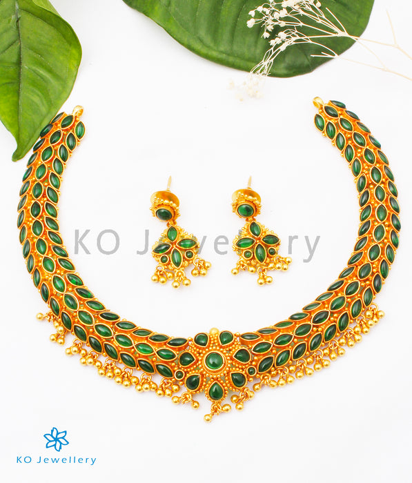 The Ahana Silver Kempu Necklace (Small/Green)