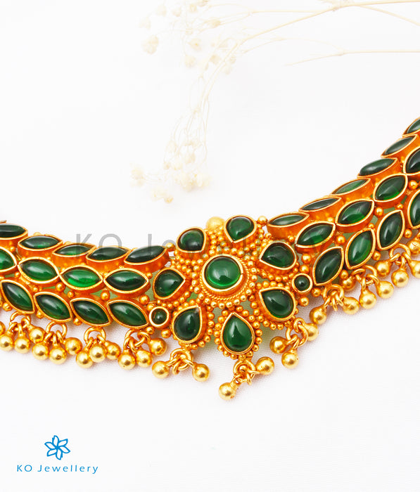 The Ahana Silver Kempu Necklace (Small/Green)