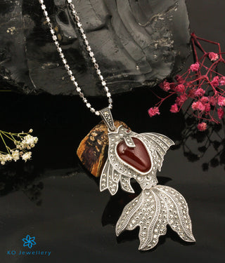 The Fish Silver Marcasite Pendant (Red)