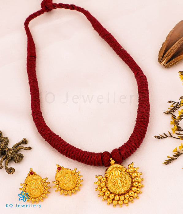 The Ameya Silver Lakshmi Thread Necklace (Red)