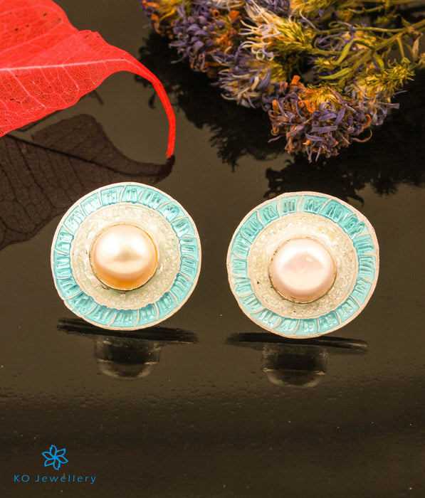The Muktika Silver Meenakari Ear-studs (light Blue)
