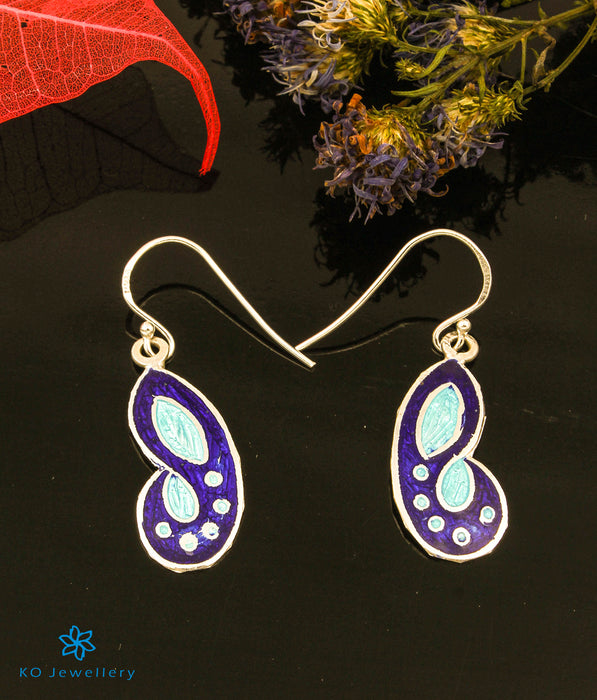 The Paisley Silver Meenakari Earrings (Blue)