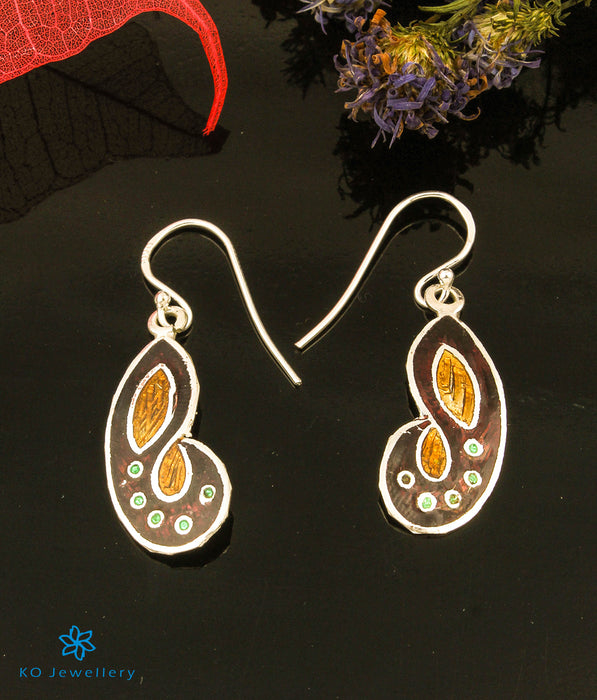 The Paisley Silver Meenakari Earrings (Brown/Gold)
