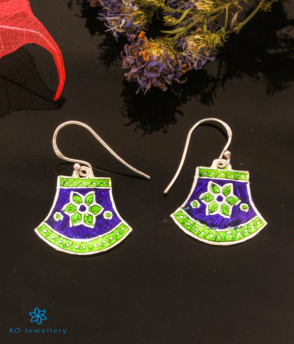 The Trishna Silver Meenakari Earrings (Blue/Green)