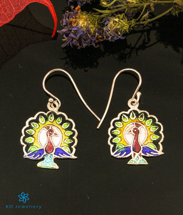 The Peacock Silver Meenakari Earrings (Black)