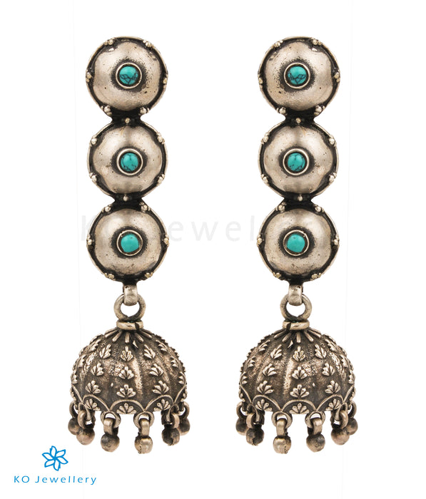 The Ruchir Silver Antique Jhumkas (Turquoise)