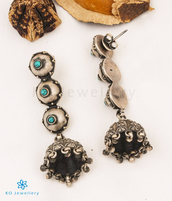 The Ruchir Silver Antique Jhumkas (Turquoise)