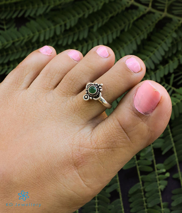 The Parth Silver Toe-Rings (Green)