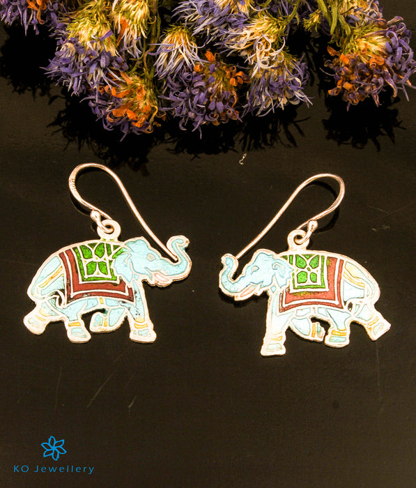 The Airavata Silver Meenakari Elephant Earrings (Brown)