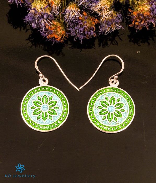 The Sutra Silver Meenakari Earrings (Green)