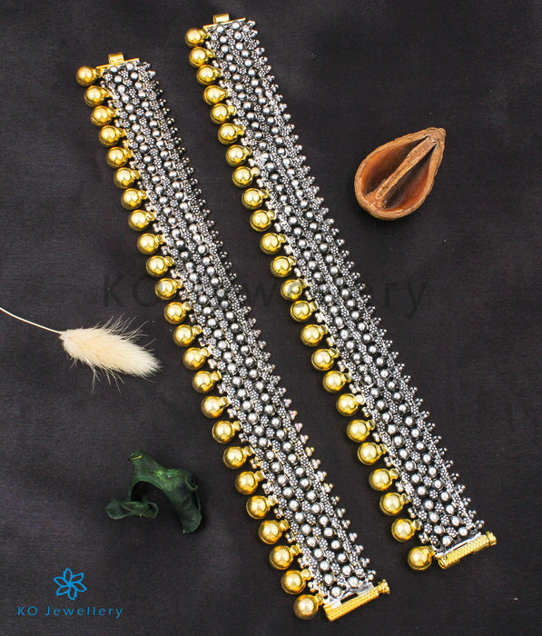 The Kadambini Silver Bridal Anklets (Two-Tone)