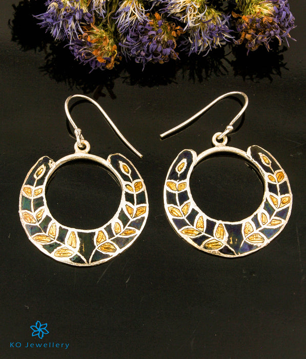 The Aisha Silver Meenakari Earrings (Black/Gold)