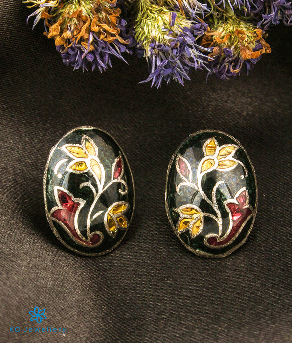 The Rohira Silver Meenakari Ear-studs (Black/Gold)