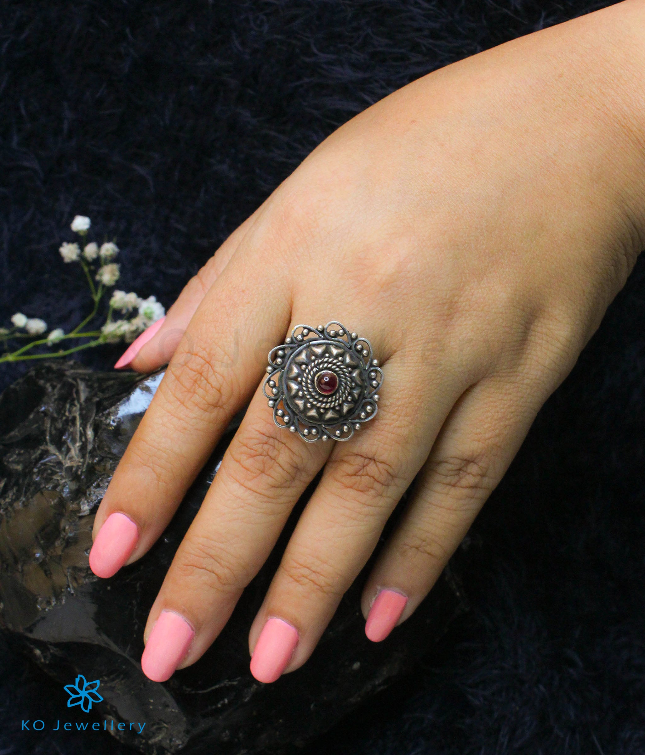 The Kiara Kemp Silver Finger Ring-Order Ethnic Silver Rings Online KO Jewellery