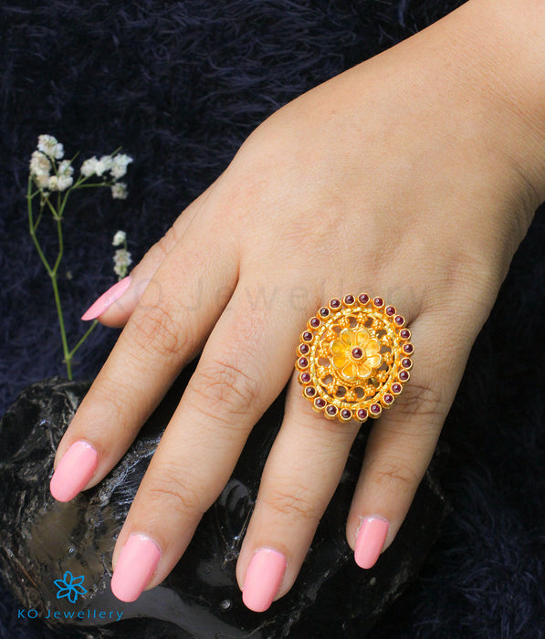 Antique Gold Real Kemp Flower Vanki Finger Ring / Neli Modhiram – Happy  Pique