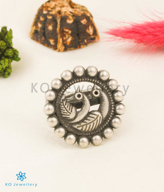 The Mayukhi Silver Peacock Finger Ring