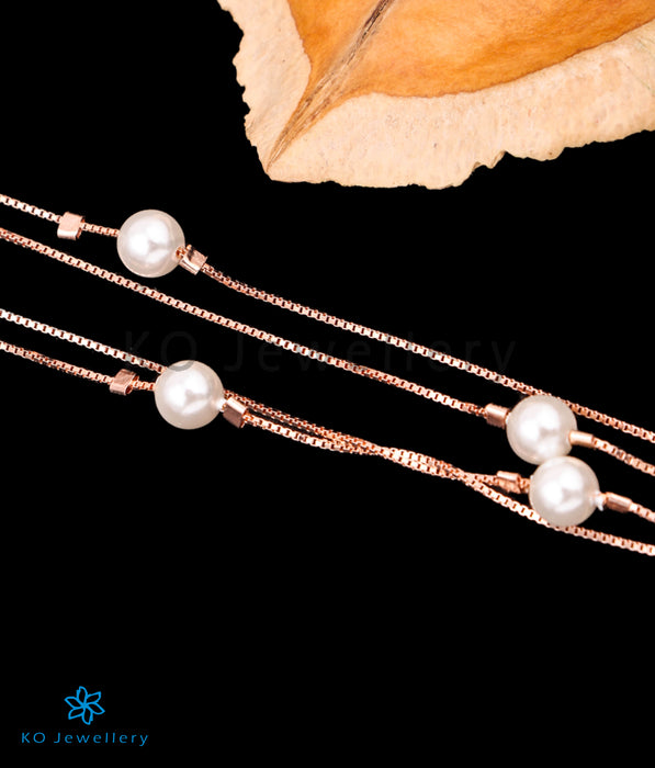 The Pearly Silver Rose-Gold Necklace (2 Layers/Big Pearl)