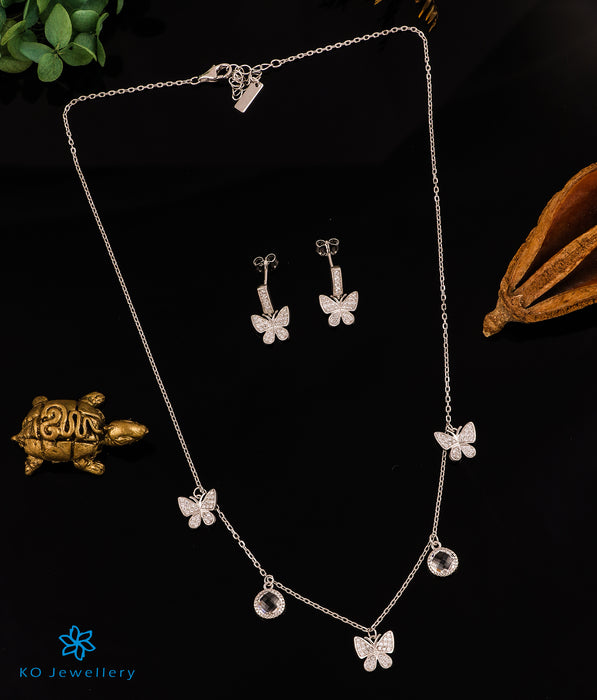 The Butterfly Charm Sparkle Silver Necklace & Earrings