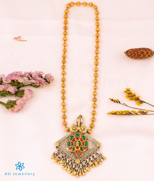 The Aariya Antique Silver Peacock Kundan Necklace (2 Tone)