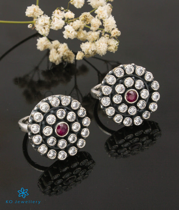 The Vadhu Silver Bridal Gemstone Toe-Rings (White/Red)