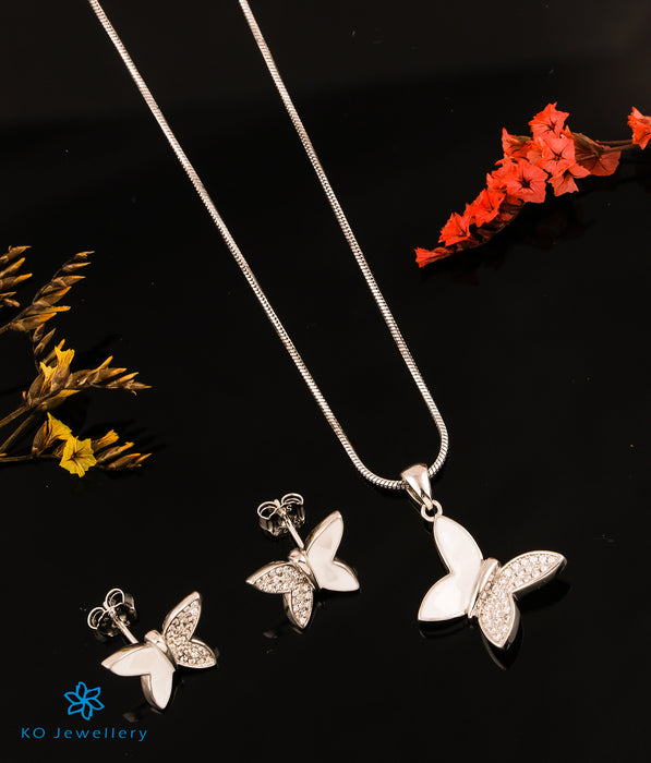 The Bejewelled Butterfly Silver Pendant Set