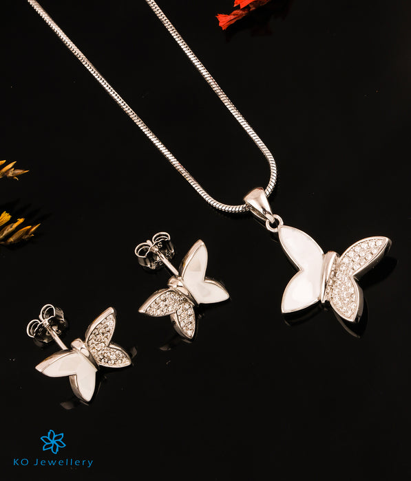 The Bejewelled Butterfly Silver Pendant Set