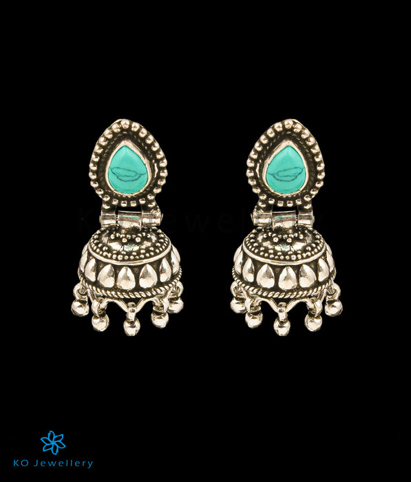 The Nidhi Silver Jhumkas (Turquoise)