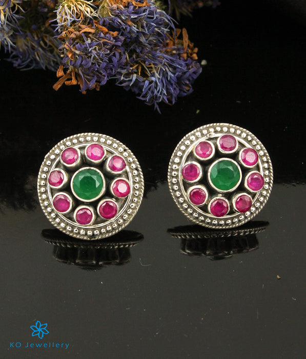The Svasti Silver Earstuds (Red/Green)