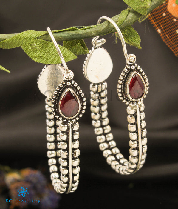 The Anika Silver Hoop Earrings (Red)