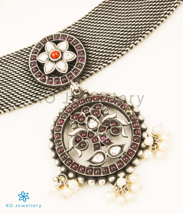 The Mithila Antique Silver Peacock Necklace Set