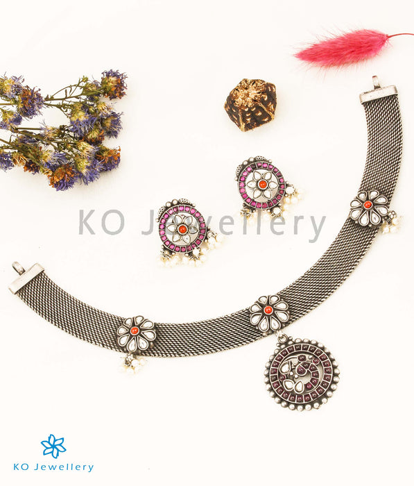 The Dhyaan Antique Silver Peacock Necklace Set