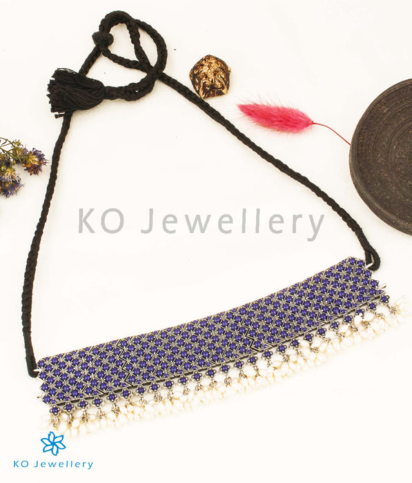 The Sahaj Silver Choker Necklace (Dark Blue)