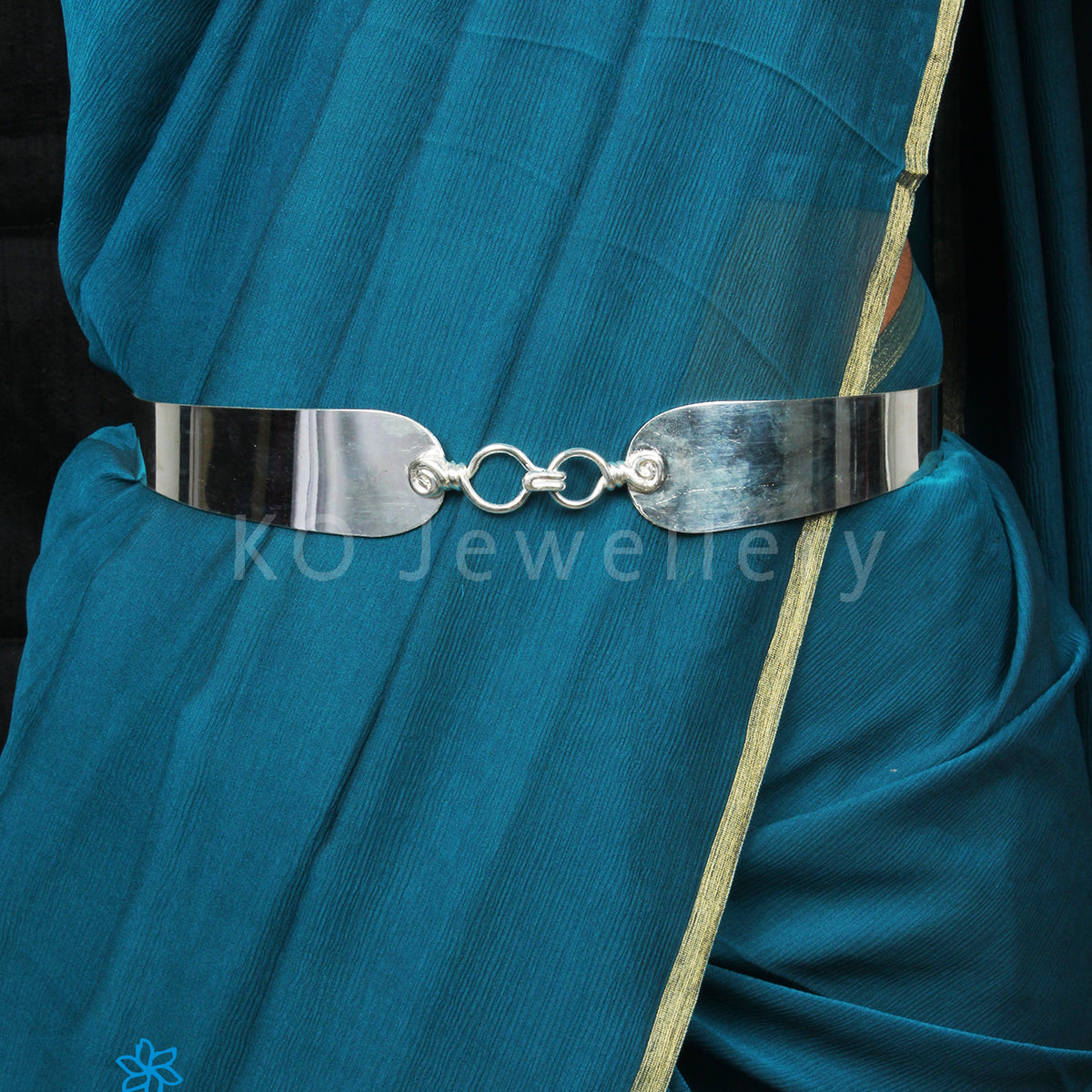The Shringara Silver Oddiyanam Waist belt (Plain/Bright Silver)