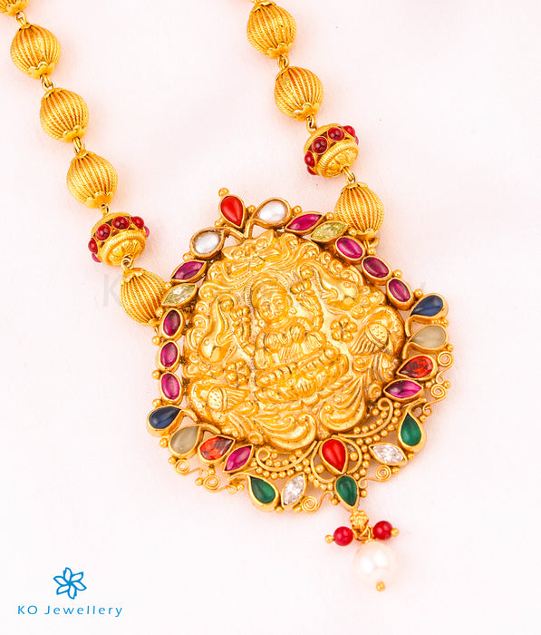 The GajaLakshmi Silver Navratna Necklace