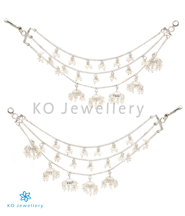 The Ujjal Silver Earchain (Bright Silver)