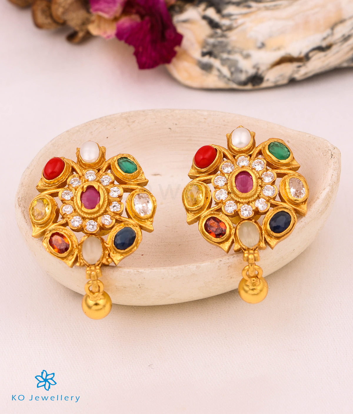 The Abhijita Silver Navratna Earstuds — KO Jewellery