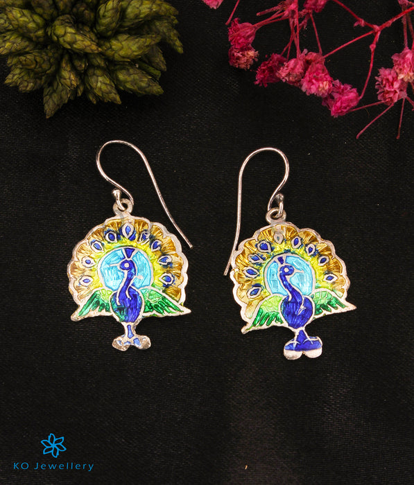 The Peacock Silver Meenakari Earrings (Gold)