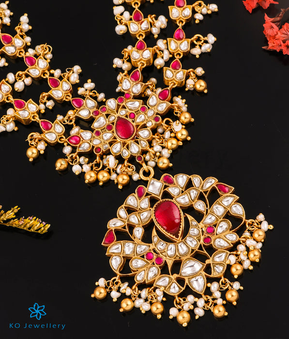 The Mehak Silver Kundan-Jadau Pearl Necklace (Red)