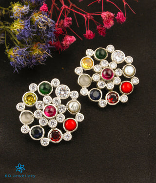 The Yajata Silver Ear-studs (Navratna/Oxidised)