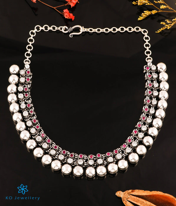 The Pratham Silver Antique Gemstone Necklace (Oxidised)