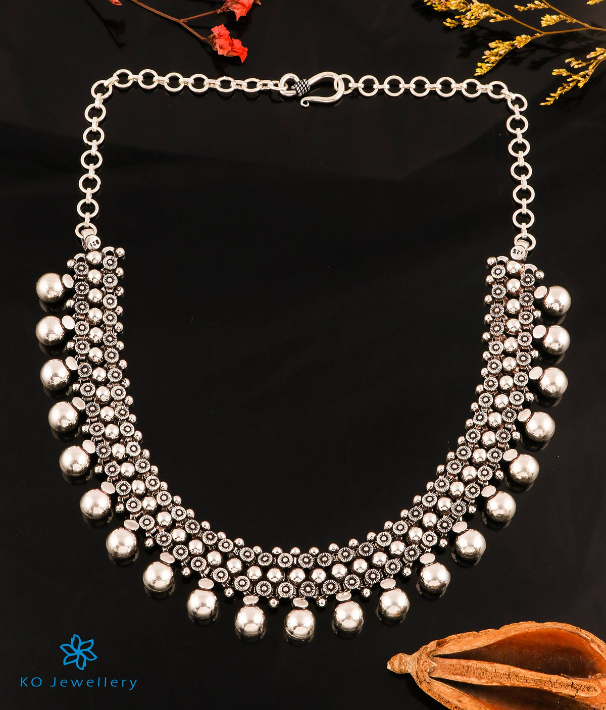 The Rajaka Silver Antique Pearl Necklace - Buy Antique Silver Necklace  online — KO Jewellery