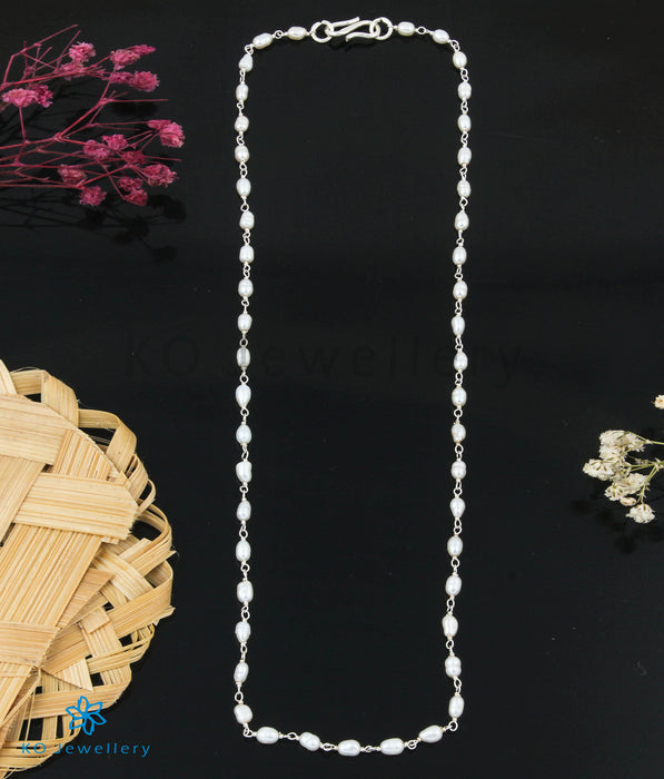 The Samudra Silver Pearl Chain (Long Pearls/Bright Silver)