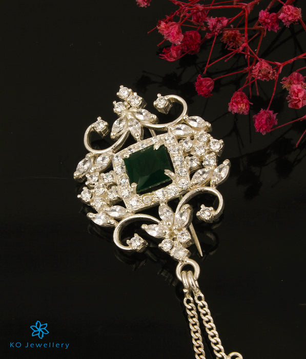 The Yuvraj Silver Pearl Brooch (Green/Bright Silver)
